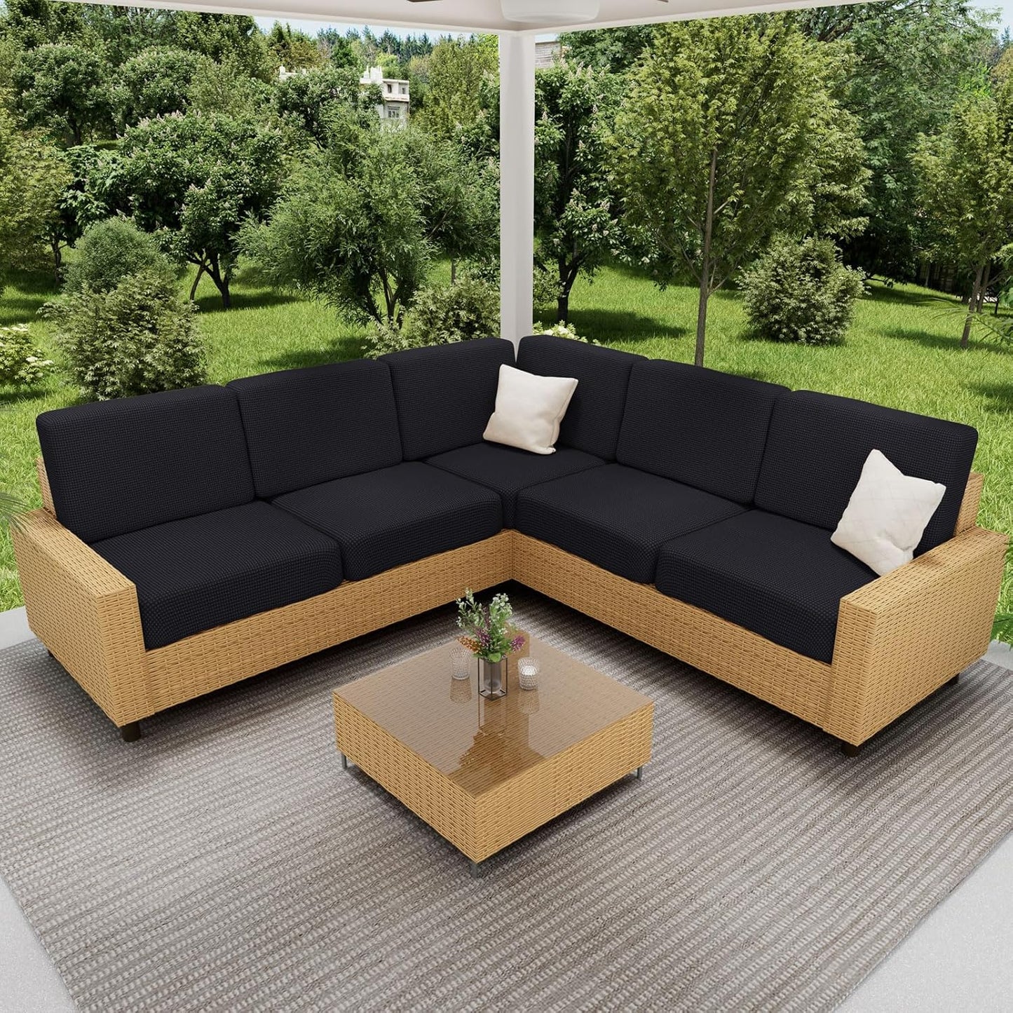 hyha Waterproof Couch Cushion Covers for Pets, Non Slip Sofa Seat Cover for Dogs Washable, Soft Thick Stretch Jacquard Fabric, Sofa Slipcovers with Elastic Bottom (1 Piece for Large, Black)