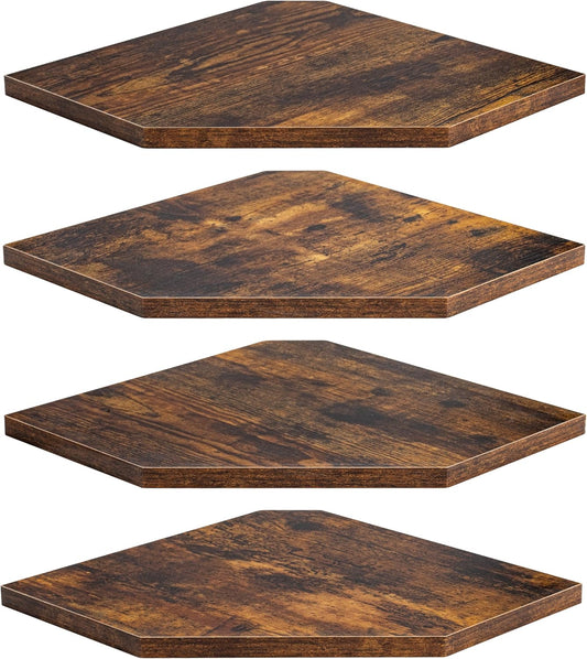 Corner Shelf Wall Mount, Floating Corner Shelves, Set of 4 Corner Wall Shelf Organizer, Rustic Wood Wall Storage Display Shelves for Living Room Bedroom Bathroom Kitchen, Rustic Brown