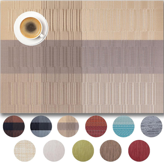 Placemats Set of 4 - Easy Clean Woven Vinyl Placemats for Dining Table, Indoor/Outdoor Place Mats, Washable PVC Table Mats （Gold Dune）
