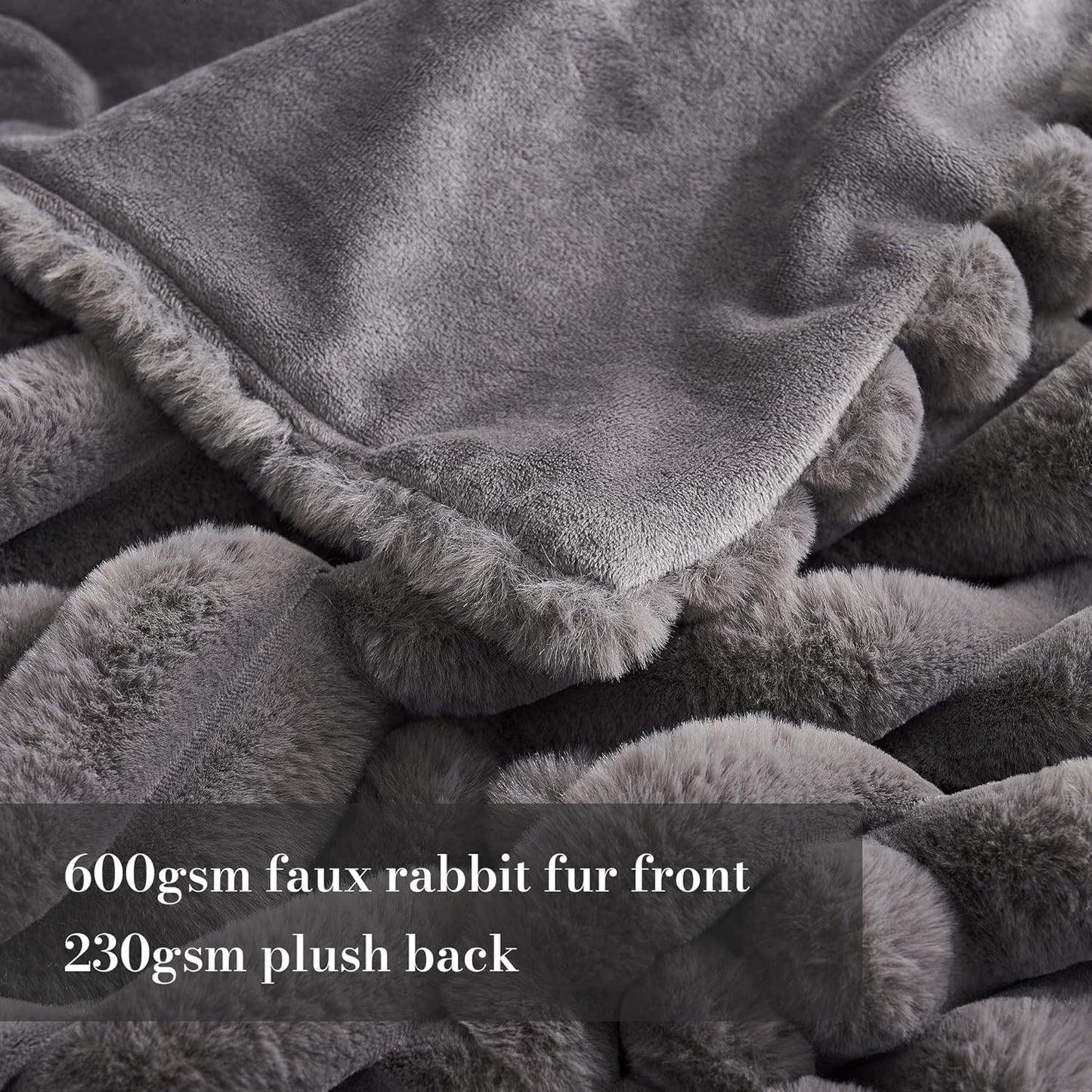 Amélie Home Faux Fur Throw Blanket for Couch, Cozy Fuzzy Fluffy Fur Luxurious Soft Striped Plush Gift Blankets for Family Sofa Chair Bed Living Room Bedroom, 55"x70", Charcoal Grey