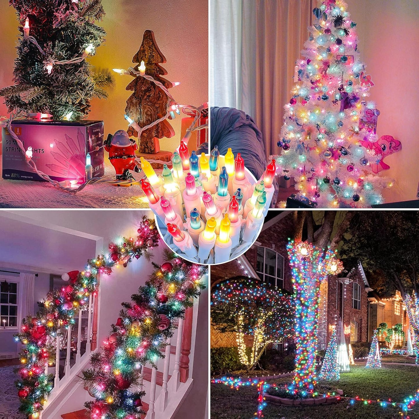 Christmas Decorations Mini String Lights,13feet 50Count Light Set on White Wire Plug in End-to-End Connectable for Indoor Outdoor Party Yard Garden Patio Home Easter Decor, Multicolored