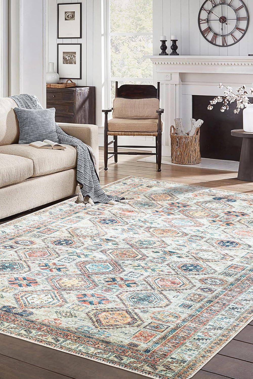 Keen Home Design 9x12 Rug - Machine Washable Area Rug with Non-Slip Backing, Ideal for Living Room, Dining Room, Bedroom - Vintage, Easy Clean, Durable, Low Pile Rug - (9' x 12')