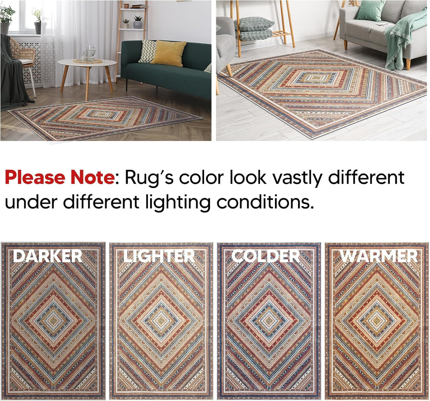 Keen Home Design 8x10 Rug - Machine Washable Area Rug with Non-Slip Backing, Ideal for Living Room, Dining Room, Bedroom - Vintage, Easy Clean, Durable, Low Pile Rug - (8' x 10')