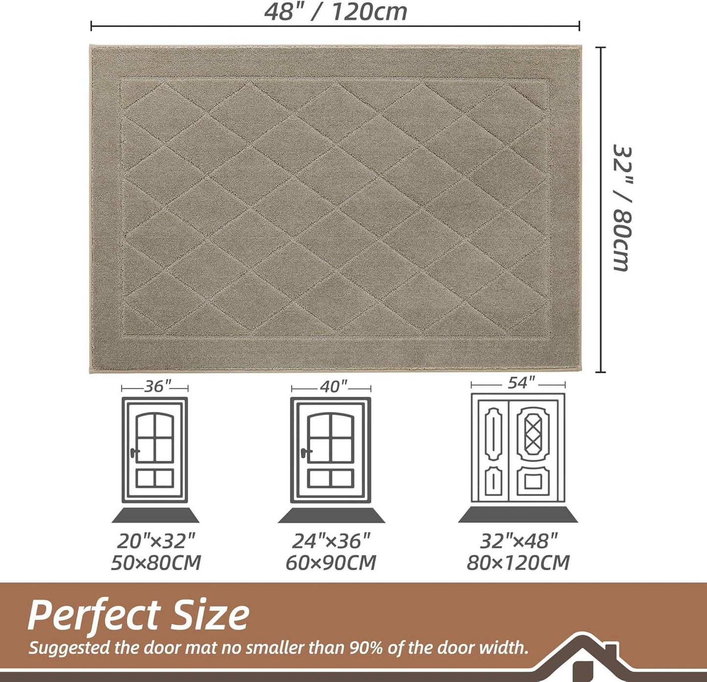 BEQHAUSE Dirt Trapper Door Mat 32" x 48", Doormat Non-Slip Entryway Rugs Washable, Dog Door Mat Stain Resistant and Absorbent Welcome Floor Mat for Front Back Door, Muddy Wet Shoes & Paws, Beige