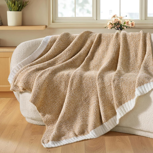 Joiedomi Throw Blanket for Couch Bed, Light Camel Knitted Blankets Gifts for Women Mom Girls, Cozy Cute Soft Throw Home Room Decor Aesthetic for Women Mothers Birthday Gifts 50x70 Inches
