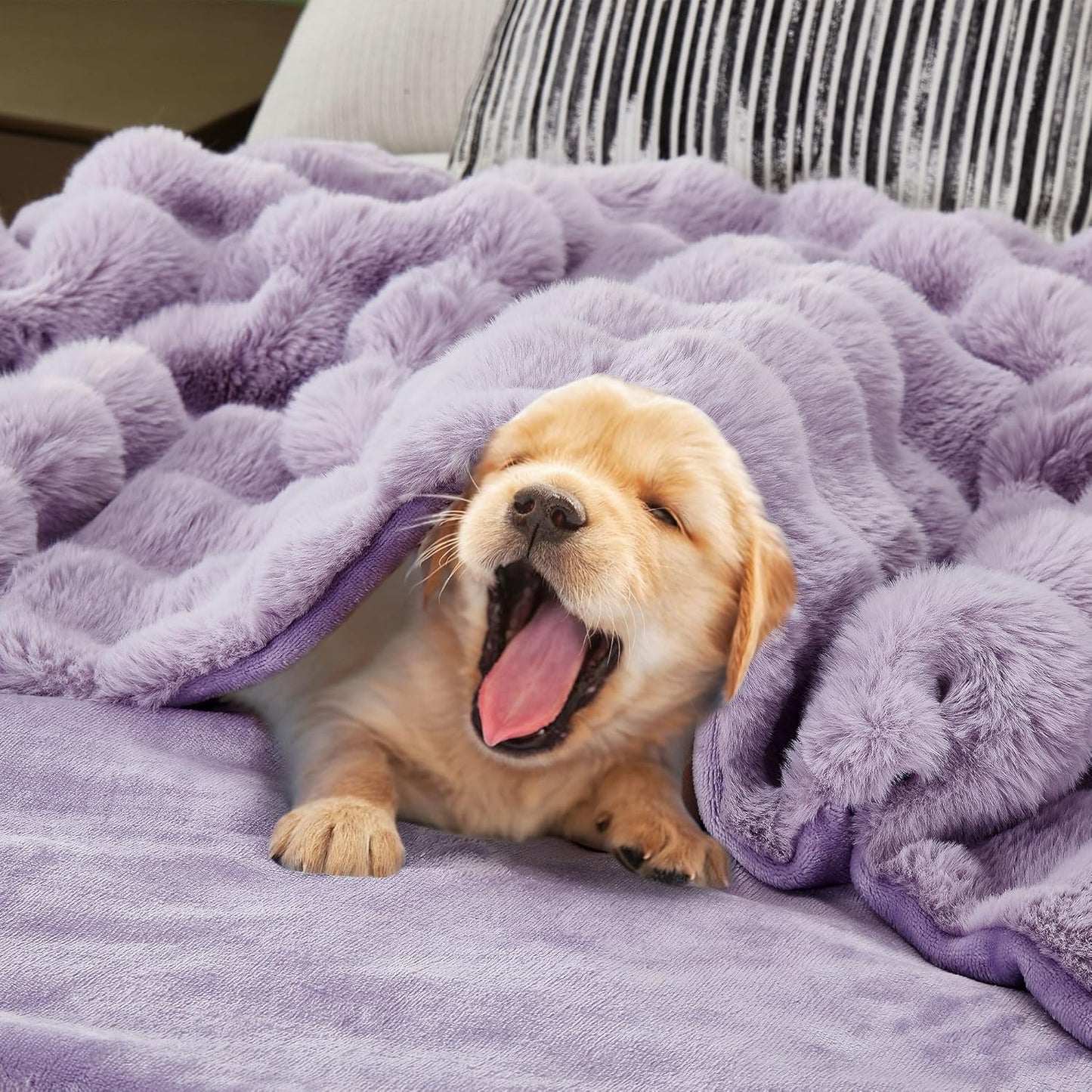 DREAMNINE Oversized Soft Thick Fuzzy Faux Rabbit Fur Throw Blanket Twin Size 60" x 71", Double Sided Comfy Plush Warm Shaggy Fluffy Blankets, Luxury Cozy Cute Furry Blanket for Bed Couch, Lilac Purple