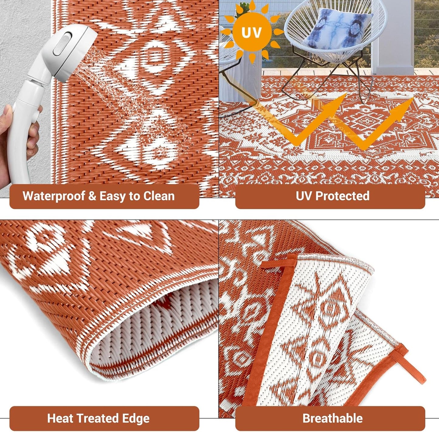 GAOMON Outdoor Plastic Straw Rug 9x12 Waterproof Reversible Patio Rug, Large UV-Resistant Portable RV Camping Mats, Indoor Outdoor Rugs for Outside Deck Front Porch Garden RV, Red & White