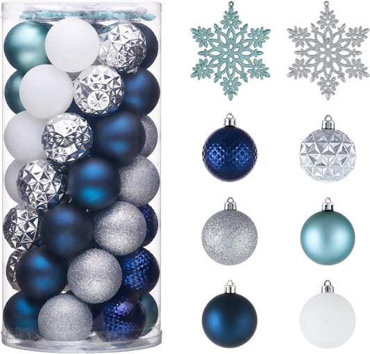 Valery Madelyn Christmas Tree Decorations Ornament Set for Fall Halloween, 50ct 2 Inches Navy Blue Silver Shatterproof Christmas Ball Ornaments Hanging Xmas Holiday Party Decor