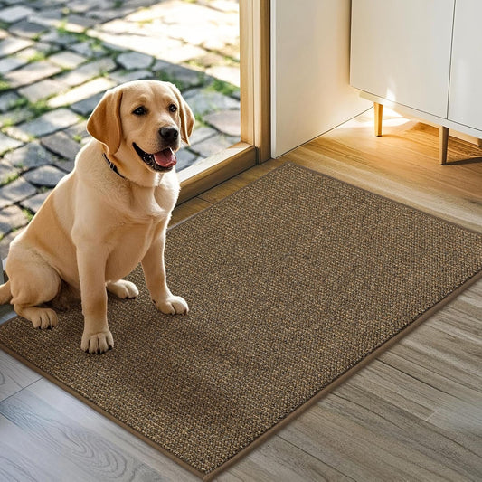 JSEI Dirt Trapper Door Mat 24"x36" Non-Slip Washable Entrance Mat, Dog Doormats, Absorbent & Fade-Resistant Floor Mats, Low Profile Welcome Mats for Entryway, Front Door, and Inside Entrance, Brown