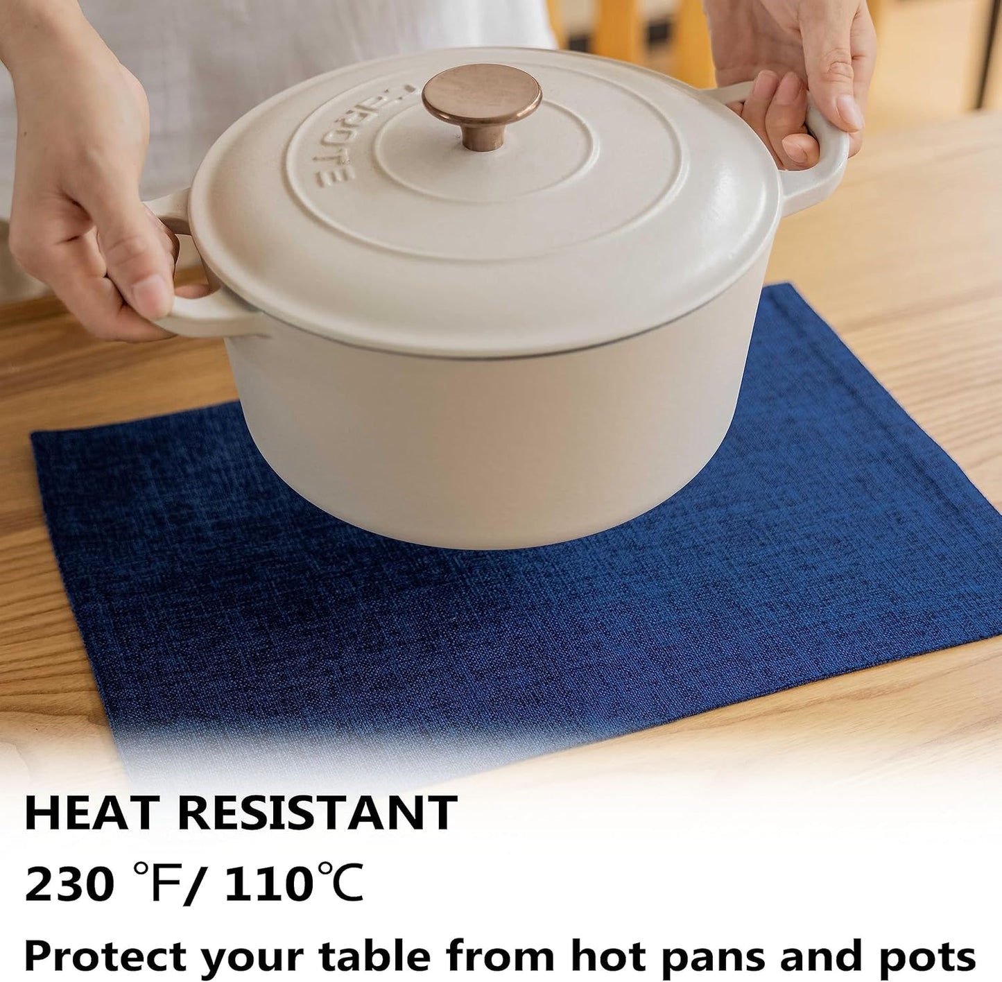 Demetex Cloth Table Placemats Heat Resistant Linen Place Mats Set of 4 Navy Blue Stains Resistant Plate Mats for Dinner Party Banquet, Indigo