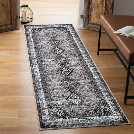 Keen Home Design 2x10 Rug - Machine Washable Runner Rug with Non-Slip Backing, Ideal for Hallway, Entryway, Kitchen, Laundry Room - Vintage, Easy Clean, Durable, Low Pile - (2'6" x 10')