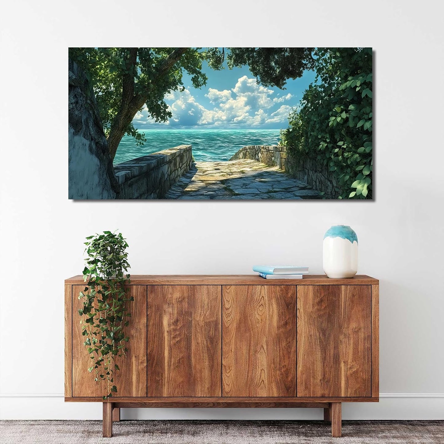 Canvas Wall Art Decor Coastal Wall Art Pictures for Living Room Canvas Art Wall Decor Landscape Natural Wall Art Prints Green Blue Artwork for Walls Seaside Art Work for Home Office Decor 20"x40"