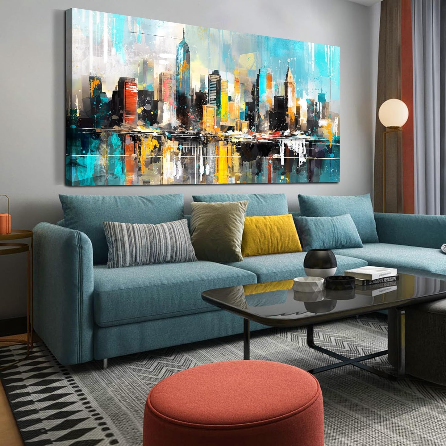 LAOTOART Cityscape Wall-Art for Living Room - Artwork for Walls - Large Canvas Art Wall Decor Ready to Hang Size 29" x 59"