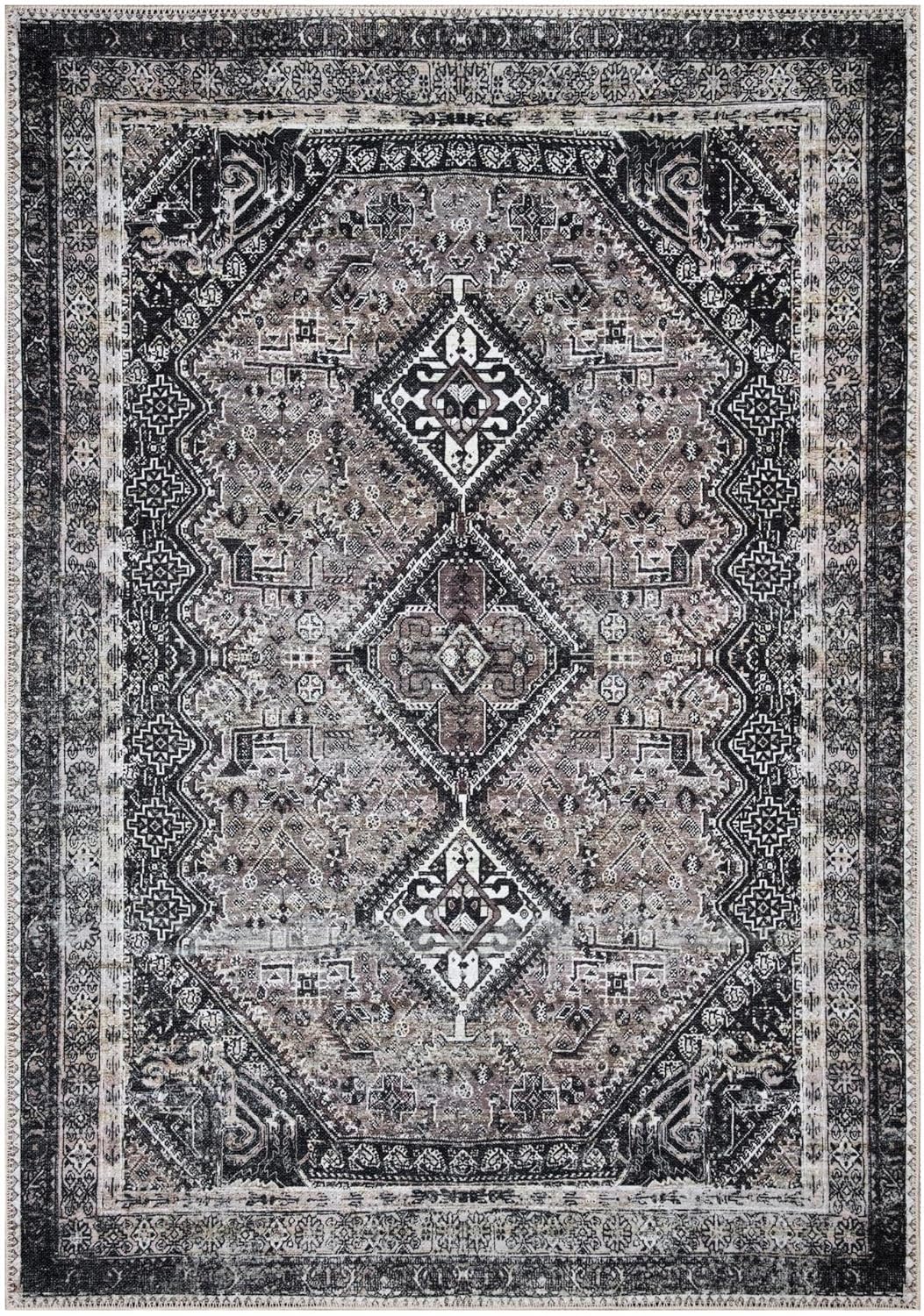 Keen Home Design 5x7 Rug - Machine Washable Area Rug with Non-Slip Backing, Ideal for Living Room, Dining Room, Bedroom - Vintage, Easy Clean, Durable, Low Pile Rug - (5' x 7')