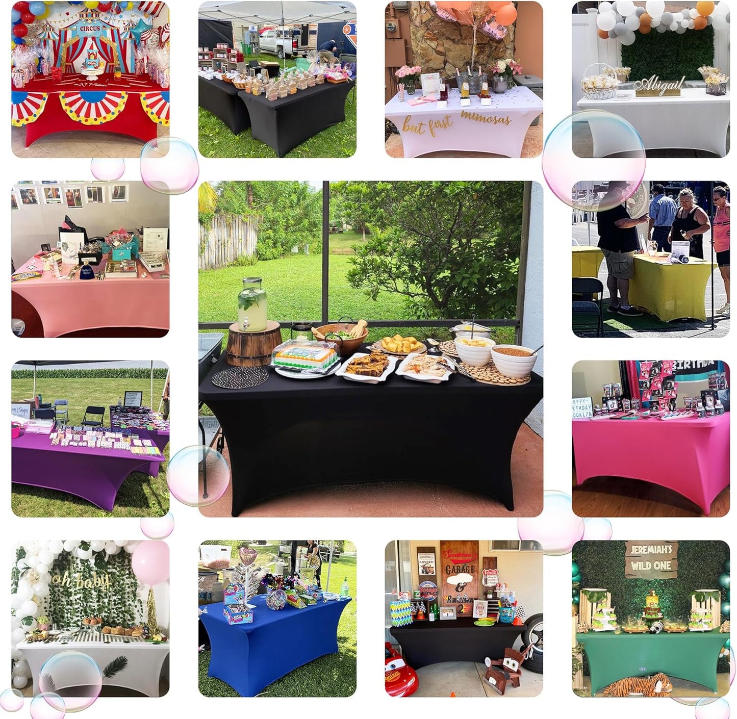 ABCCANOPY 6 FT Spandex Table Cover Stretch Fitted Wrinkle Resistant Tablecloth Reuse for Rectangular Folding Table Patry Event Wedding Banquet Protector Magenta