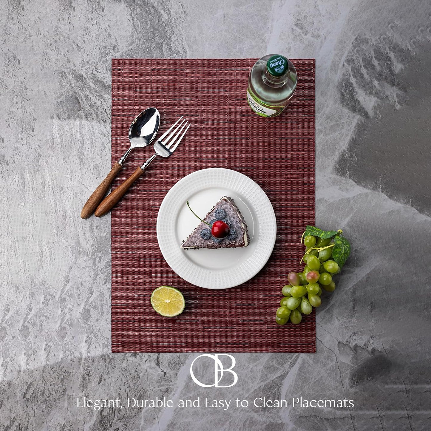 Placemats Set of 4 - Easy Clean Woven Vinyl Placemats for Dining Table, Indoor/Outdoor Place Mats, Washable PVC Table Mats （Burgundy）