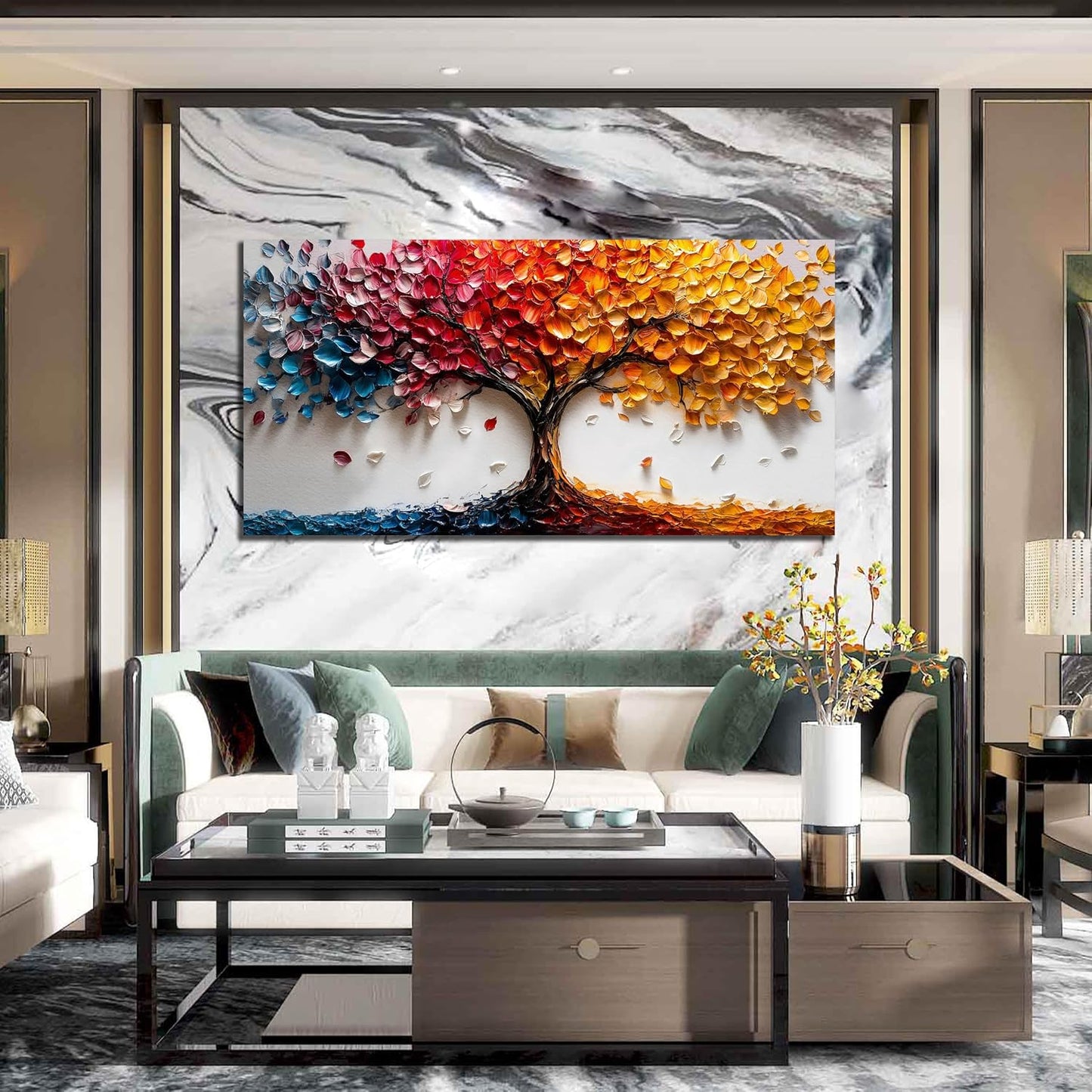 Colorful Tree Wall Pictures for Living Room - Modern Canvas Wall Art for Office - Bedroom Wall Decor for Women Size 29" x 59"
