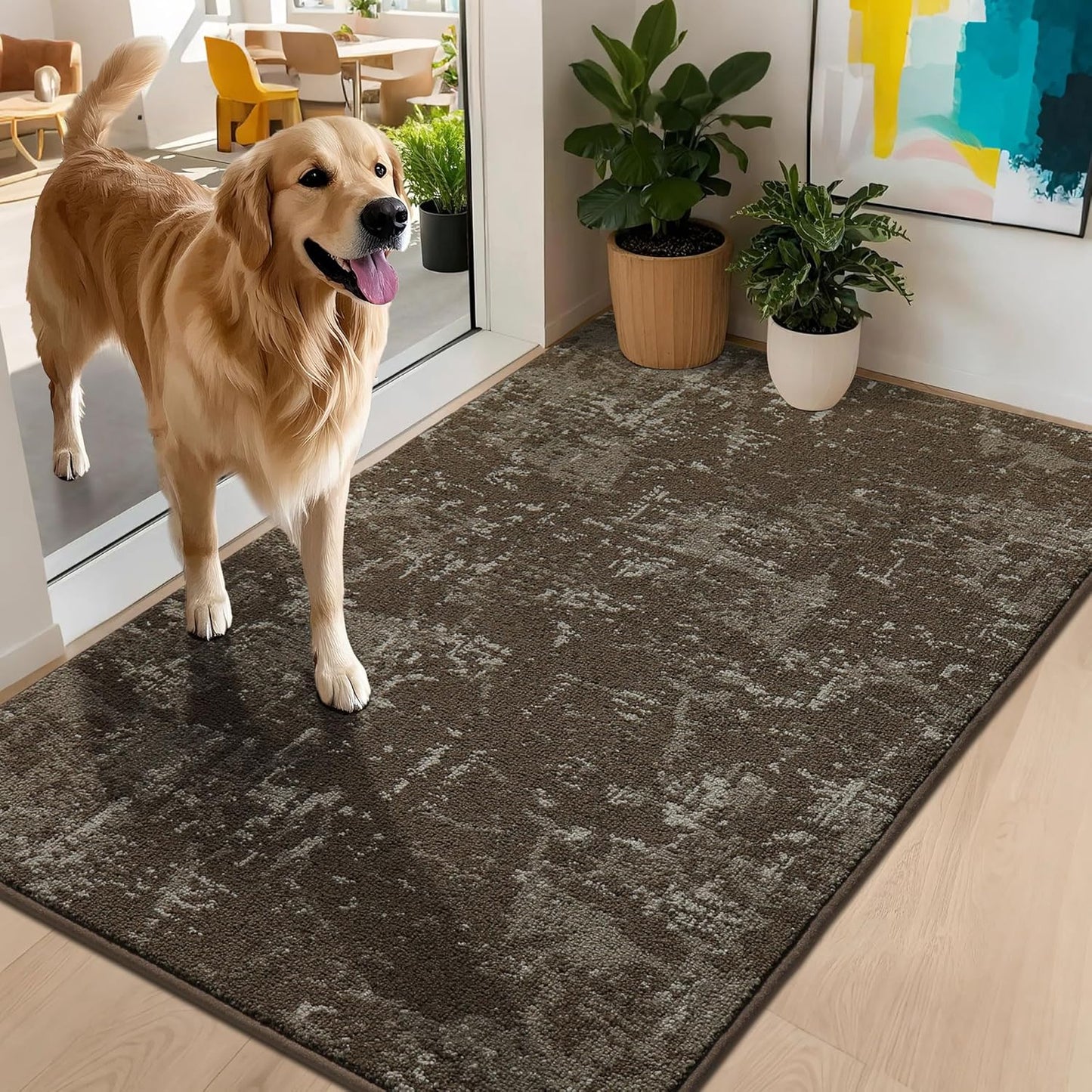 BEQHAUSE Dirt Trapper Door Mat 32"x48" Non-Slip Door Mats Washable Entryway Rugs Stain Resistant Doormat Absorbent Welcome Floor Mat for Front Back Door, Muddy Wet Shoes & Paws,Brown