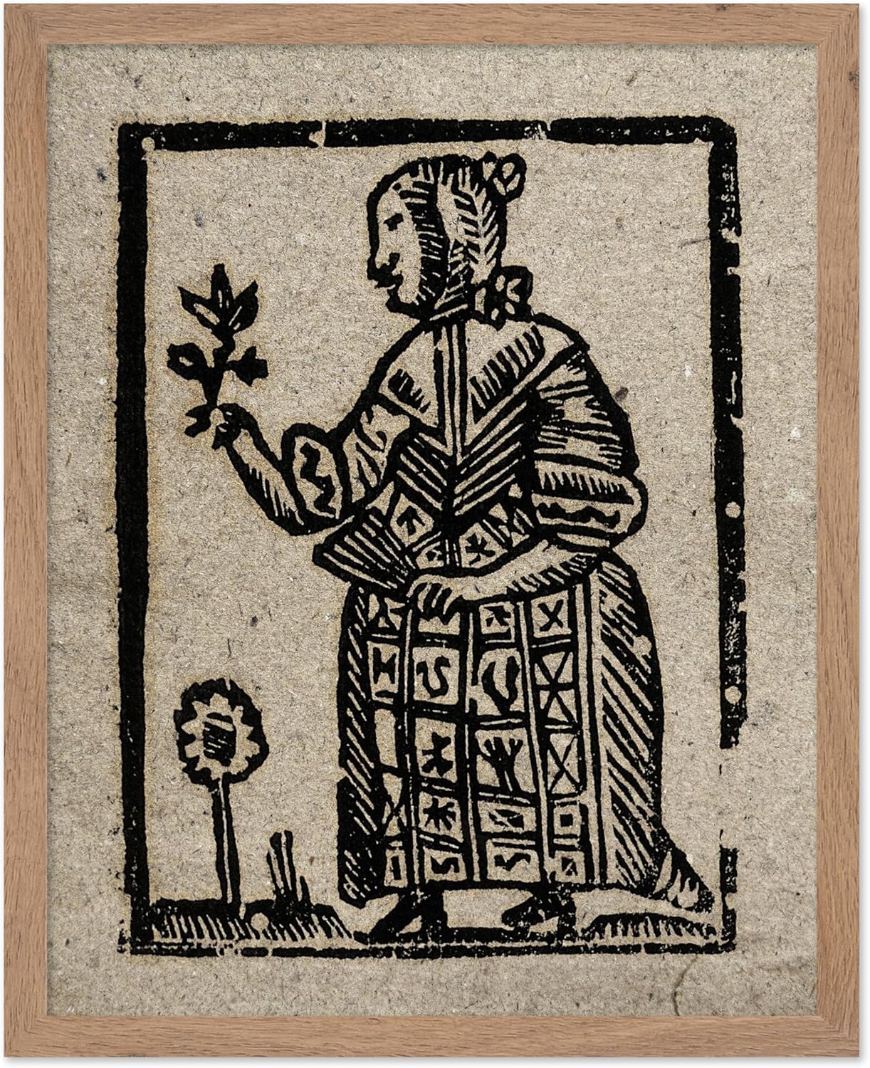 Poster Master Vintage Woodcut Poster - Retro Medieval Print - Gift for Gothic, Horror Fan - Witch Holding a Plant, Magic, Spell, Herbalist - Wall Decor for Bedroom, Dorm, 11x14 Beige Framed