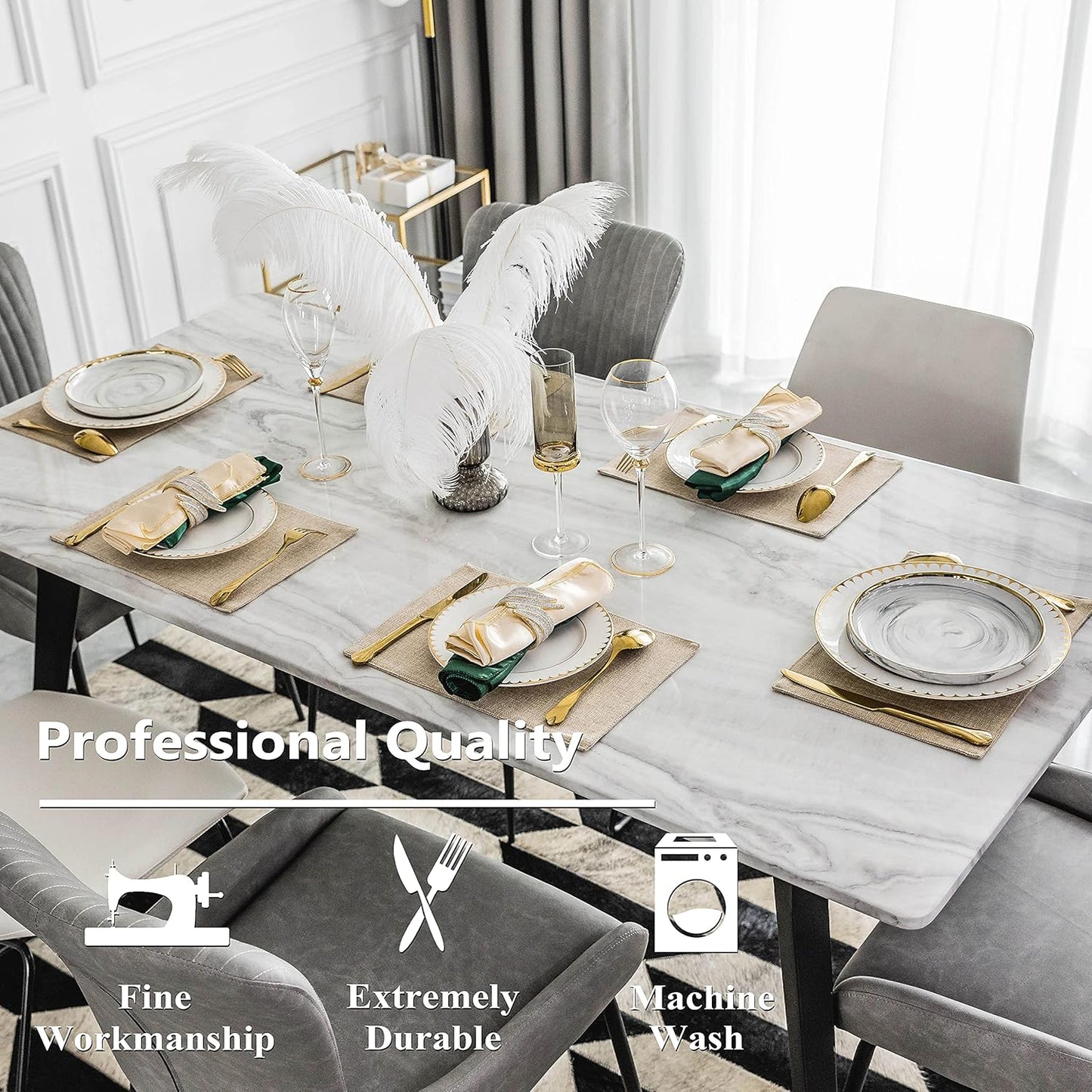 Home Brilliant Placemats Set of 4 Heat Resistant Dining Table Place Mats Plate Mat Cloth Placemats Spring Kitchen Table Mats Indoor Outdoor Dinner, Light Linen