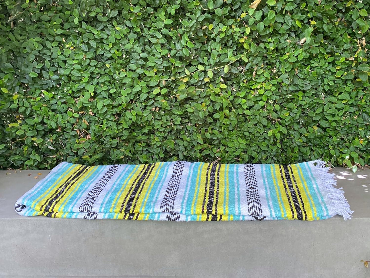 Del Mex Classic Mexican Blanket, Large Authentic Woven Falsa Throw (70"x50"), Artisan Southwest Décor for Beach, Yoga, Outdoors (Mint/Yellow)