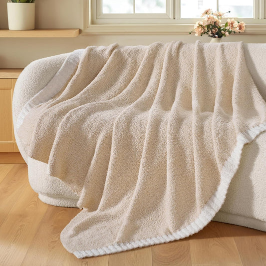 Joiedomi Throw Blanket for Couch Bed Sofa, Beige Knitted Blankets Gifts for Women Mom Girls, Cozy Cute Soft Throw Home Room Decor Aesthetic for Women Mothers Birthday Gifts 50x70 Inches