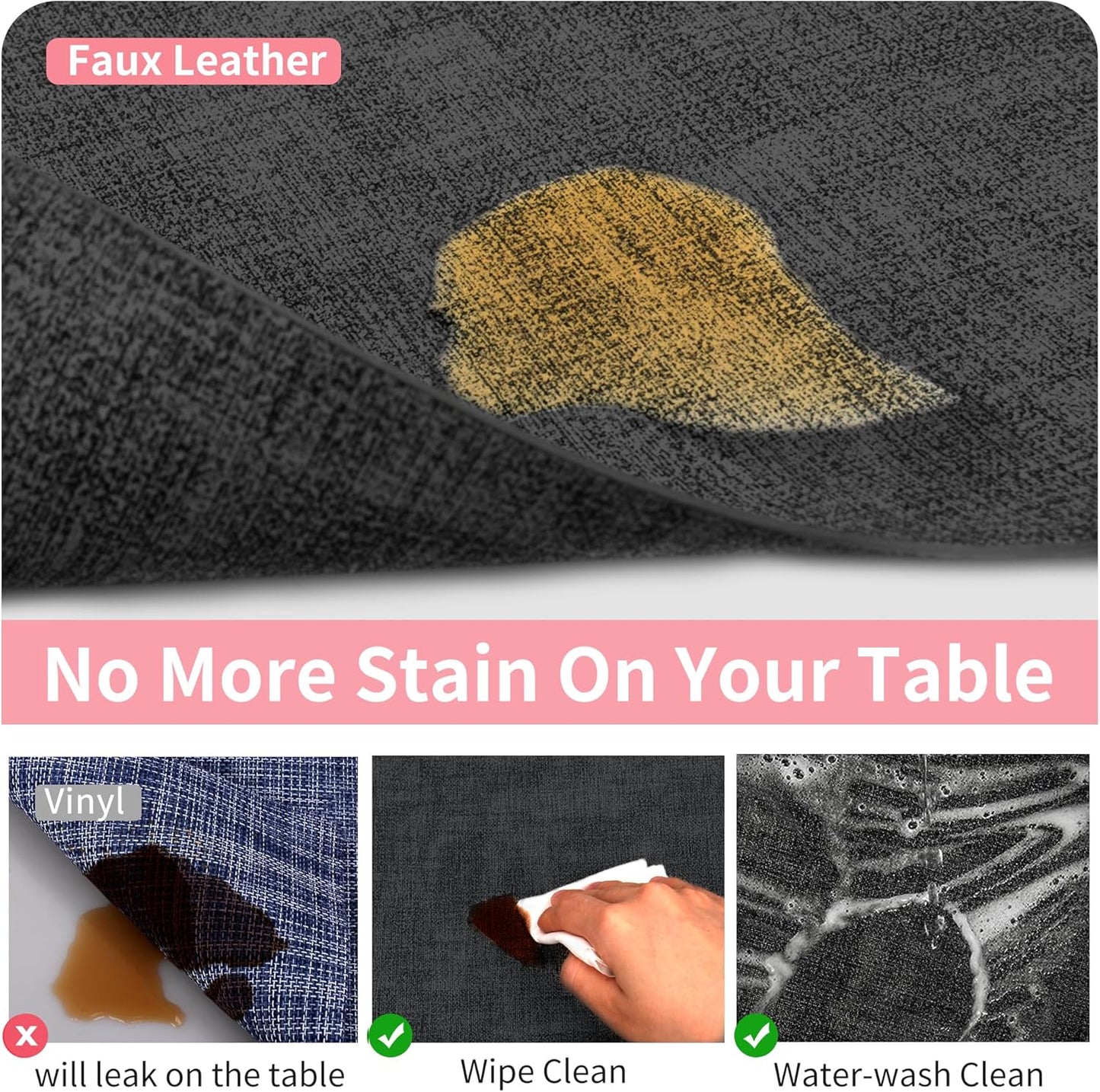 Maxpearl Faux Leather Placemats Set of 6 - Waterproof - Wipe Clean - Heat Resistant - Anti Slip Dining Table Place Mats, Suitable for Indoor & Outdoor Use, 17’’×12’’, Black