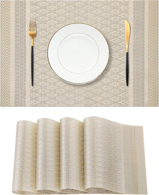 Leetaltree Stardust Yellow Placemats Set of 4 - Heat Resistant Non-Slip Place mats for Dining Table, Washable Durable PVC Vinyl Woven Table Mats（Stardust Yellow, 4）
