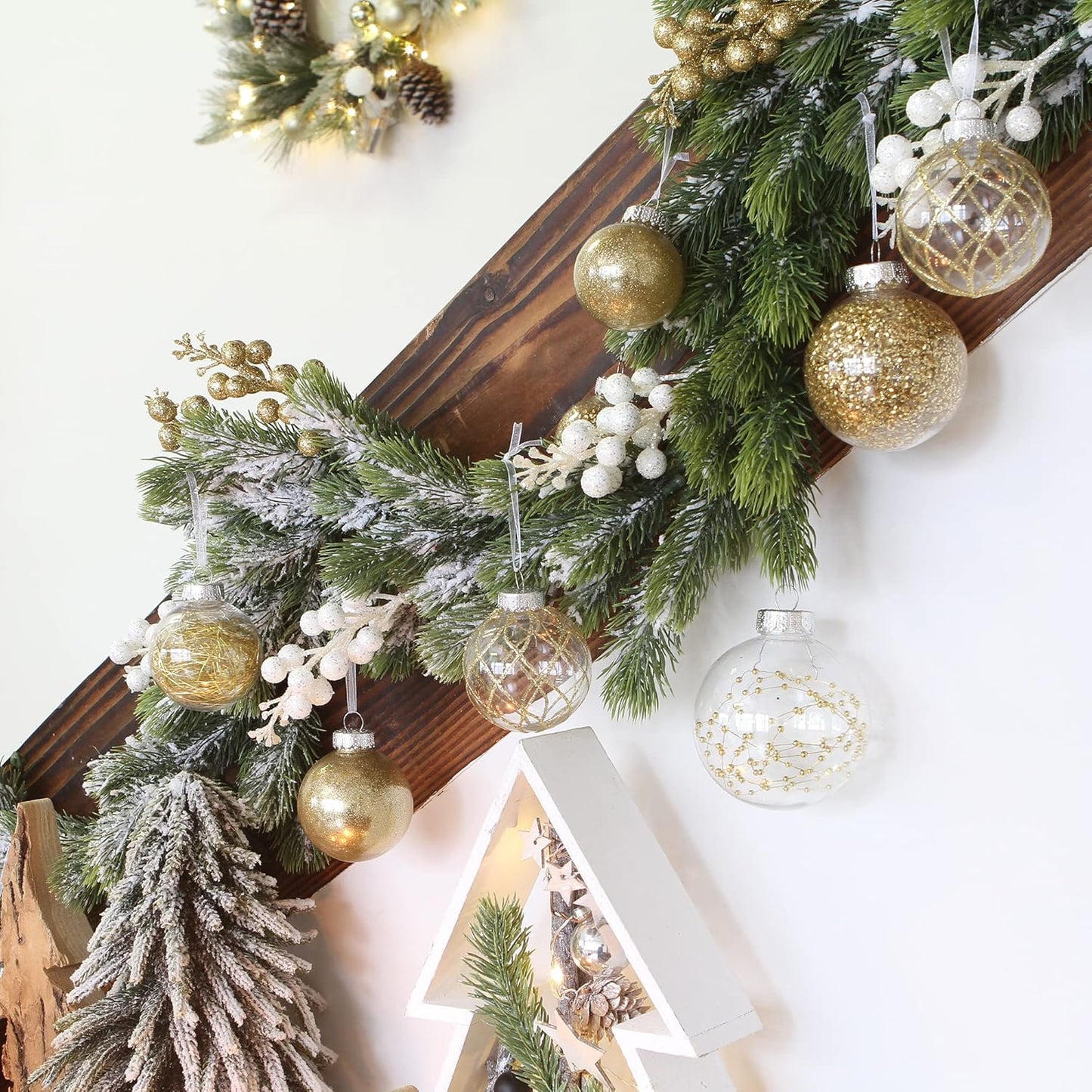 Sea Team Shatterproof Clear Plastic Christmas Ball Ornaments Decorative Xmas Balls Baubles Set with Stuffed Delicate Decorations (80mm/3.15 inch 20-Pack, Gold)