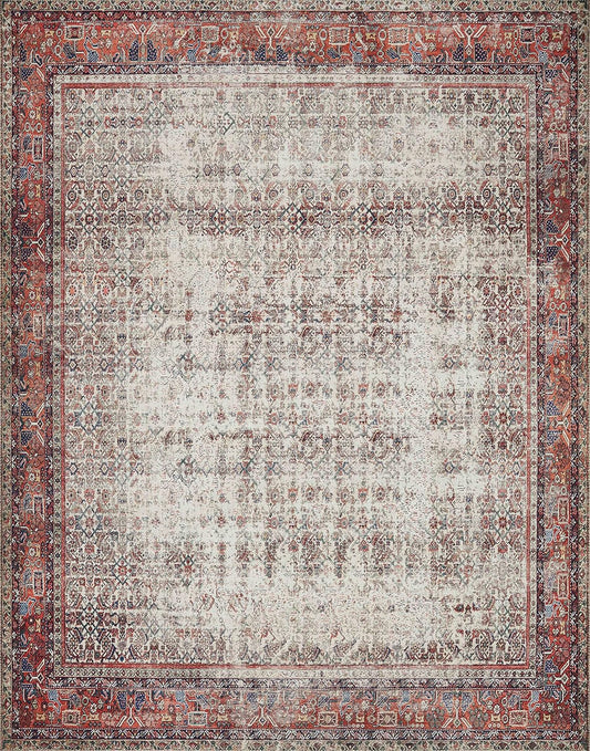Loloi Layla Collection LAY-12 Ivory/Brick 5'-0" x 7'-6" .13" Thick Area Rug, Soft, Durable, Vintage Inspired, Distressed, Low Pile, Non-Shedding, Easy Clean, Printed, Living Room Rug