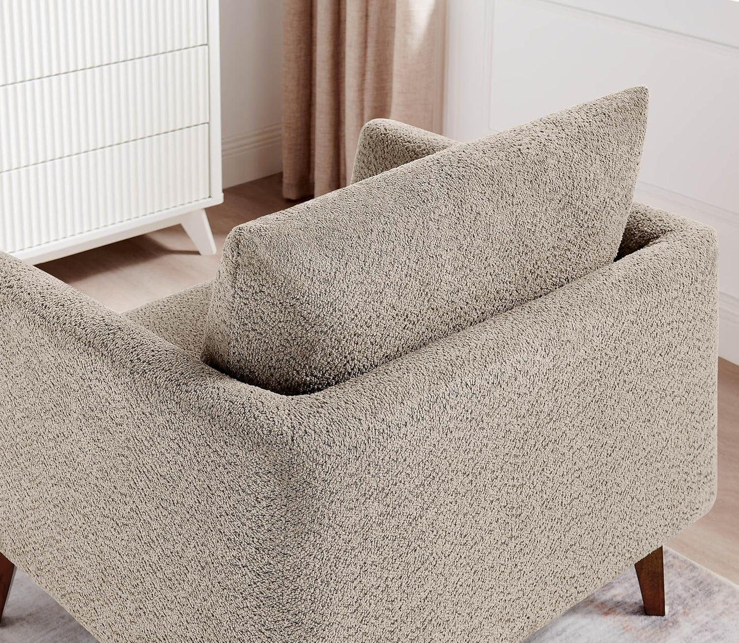 Oversized Accent Chair Modern Boucle Armchair for Living Room- 37" Wide Accent Chair with Solid Wood Legs, Camel Upholstered Lounge Chair for Bedroom & Office, Cozy Reading Chair (Easy Assembly)