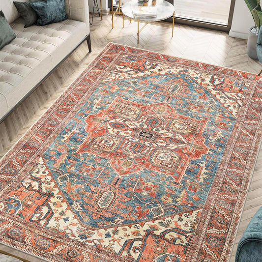Keen Home Design 5x7 Rug - Machine Washable Area Rug with Non-Slip Backing, Ideal for Living Room, Dining Room, Bedroom - Vintage, Easy Clean, Durable, Low Pile Rug - (5' x 7')