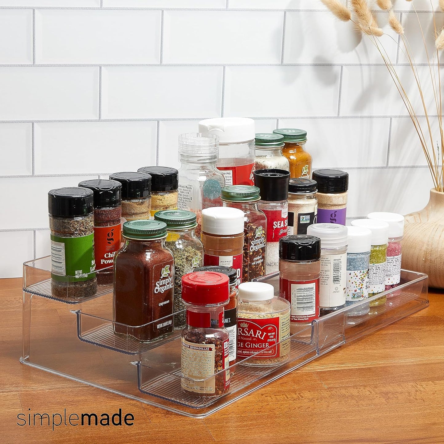 SIMPLEMADE 3-Tier Spice Rack Organizer - Versatile Storage Shelf for Kitchen, Bathroom, Bedroom & Office, Set of 2, Expandable Clear