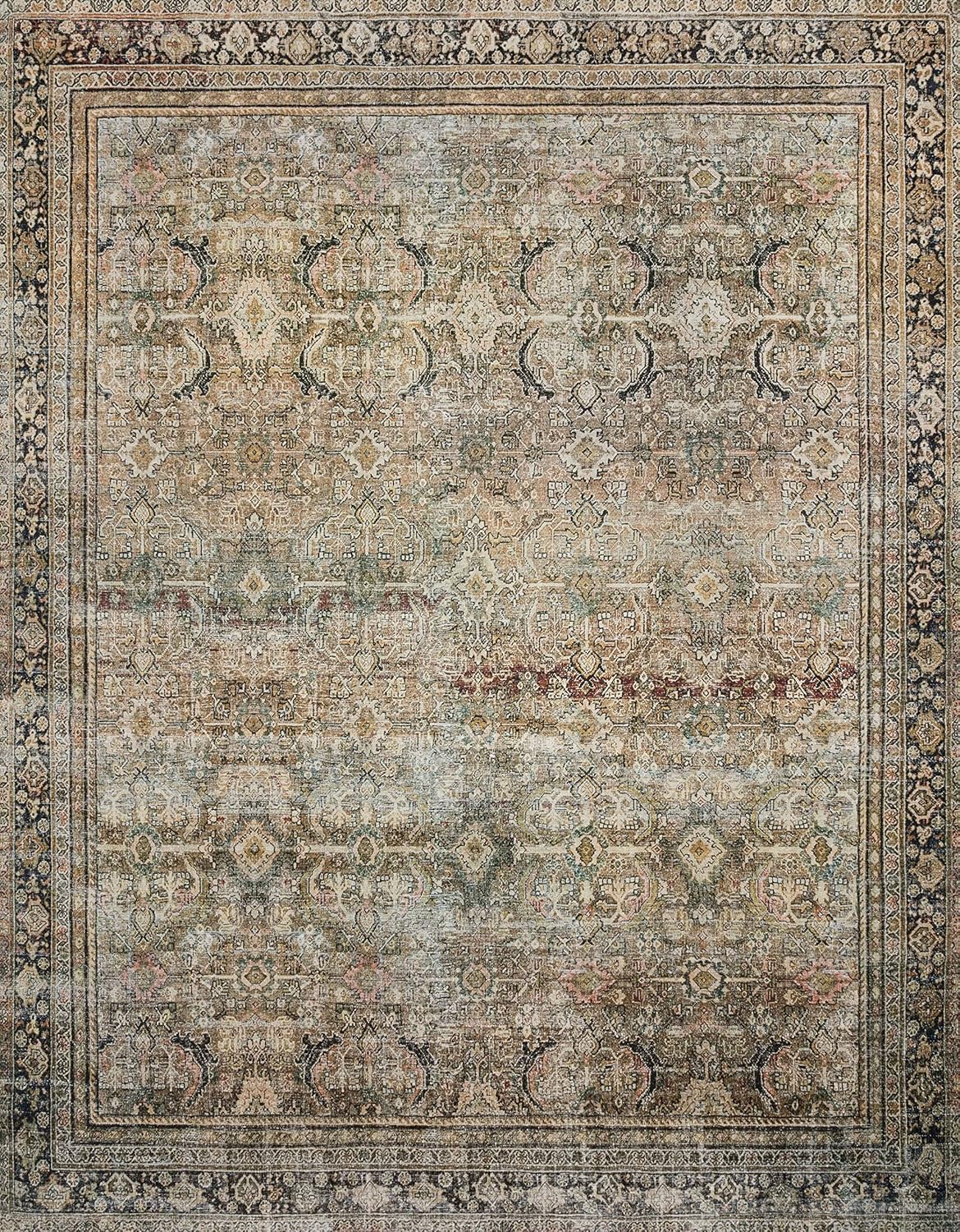Loloi Layla Collection LAY-03 Olive/Charcoal 3'-6" x 5'-6" .13" Thick Accent Rug, Soft, Durable, Vintage Inspired, Distressed, Low Pile, Non-Shedding, Easy Clean, Printed, Living Room Rug