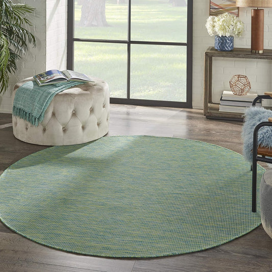 Nourison Positano Indoor/Outdoor Blue/Green 6' x Round Area Rug, Easy Cleaning, Non Shedding, Bed Room, Living Room, Dining Room, Backyard, Deck, Patio (6 Round)