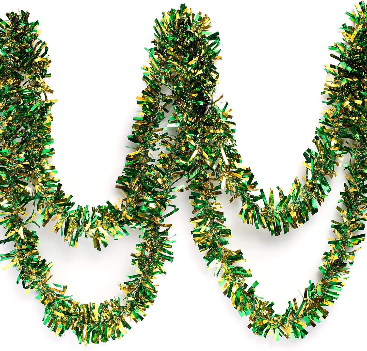 Anderson's Green & Gold Metallic Tinsel Twist for Trailer Or Golf Cart, 4 inches Wide x 25 ft Long, Christmas, Birthday, Mardi Gras, Graduation and Holiday Garland Decor for Parties and Parades
