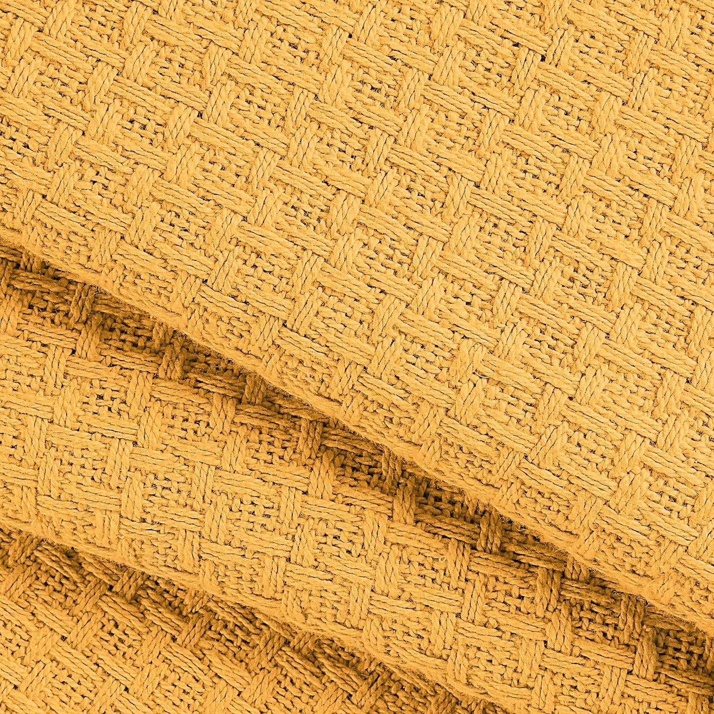 BELIZZI HOME 100% Cotton Bed Blanket, Breathable Bed Blanket King Size, Cotton Thermal Blankets King, Perfect for Layering Any Bed for All Season, Mustard Yellow