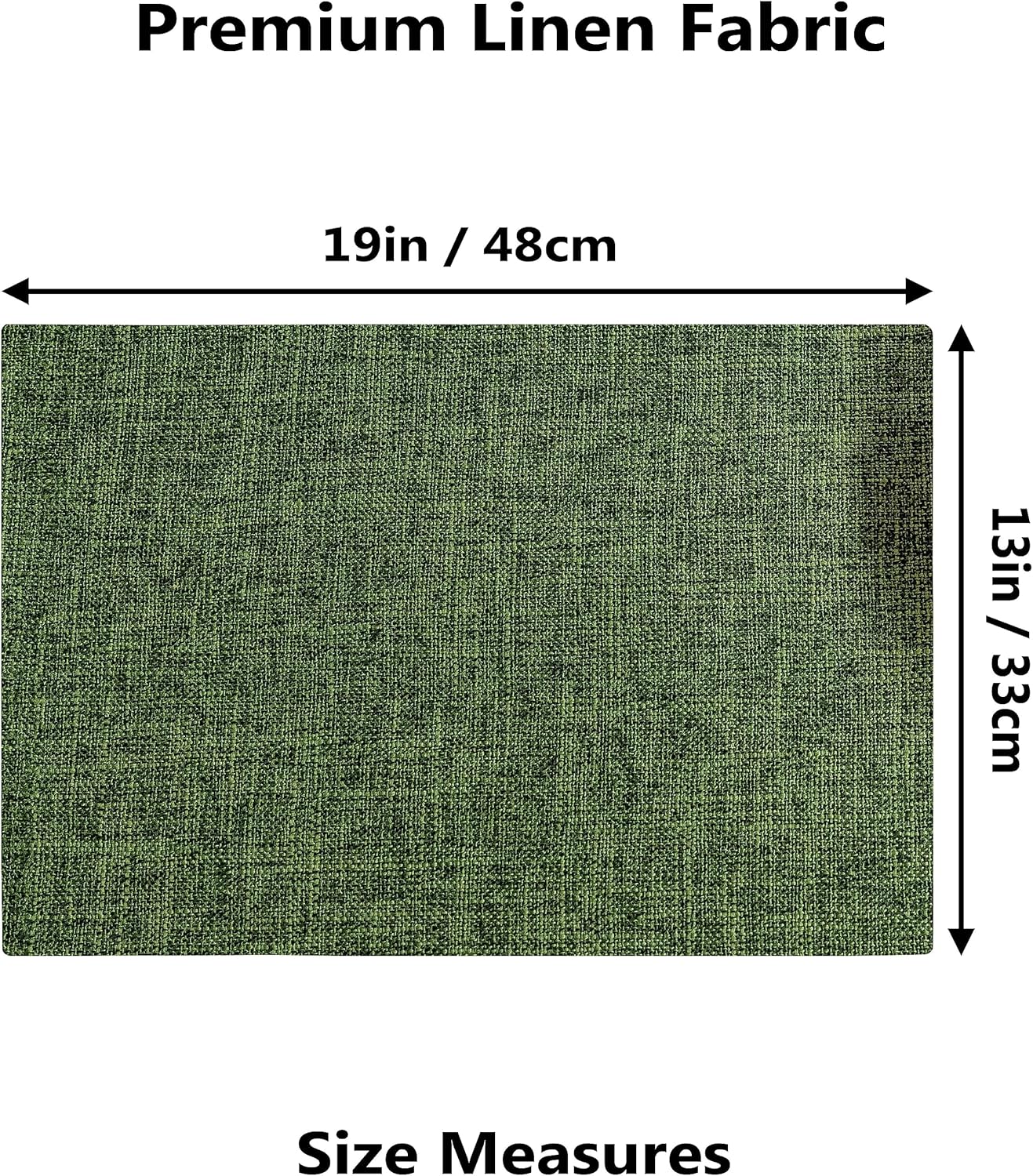 Demetex Dark Green Placemats Set of 8 Decorative Linen Textured Place Mats Heat Resistant Plate Platemats for Cafe Party Banquet Tables, 13x19 inch, Green