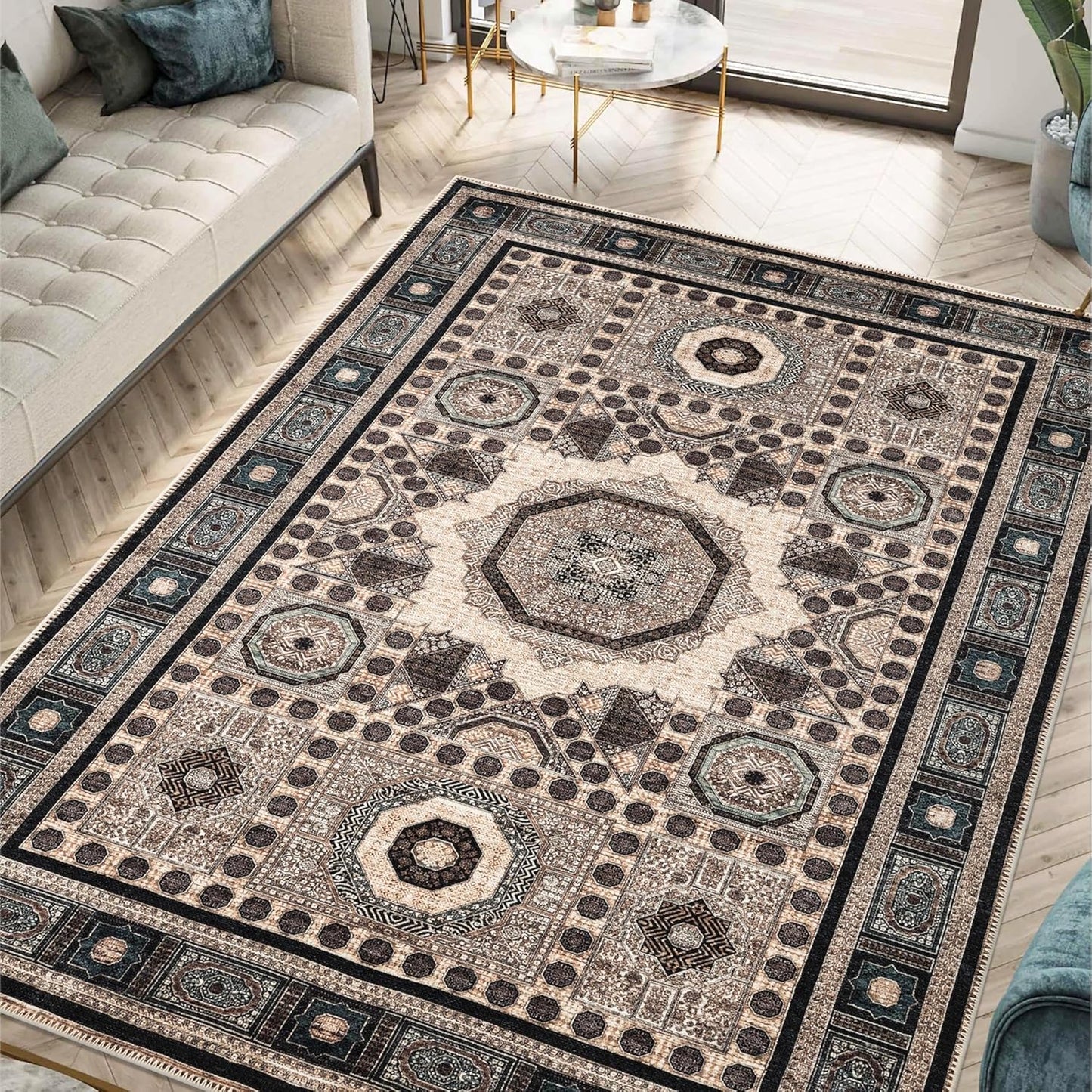 Keen Home Design 3x5 Rug - Machine Washable Entry Rug with Non-Slip Backing, Ideal for Enteryway, Kitchen, Bathroom, Laundry Room - Vintage, Easy Clean, Durable, Low Pile Rug - (3' x 5')