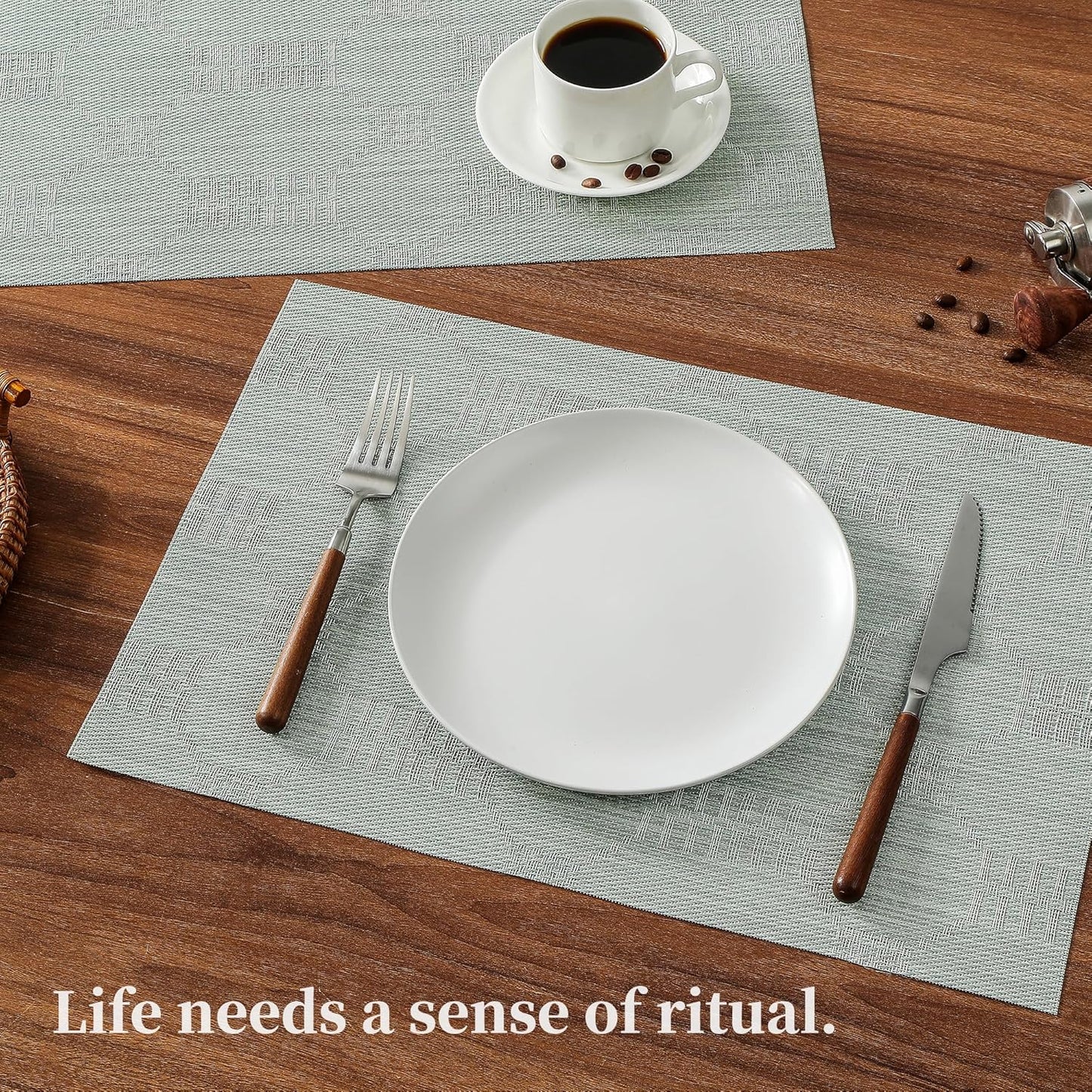 Leetaltree Mint Cream Placemats Set of 8 - Heat Resistant Non-Slip Place mats for Dining Table, Washable Durable PVC Vinyl Woven Table Mats（Mint Cream, 8）