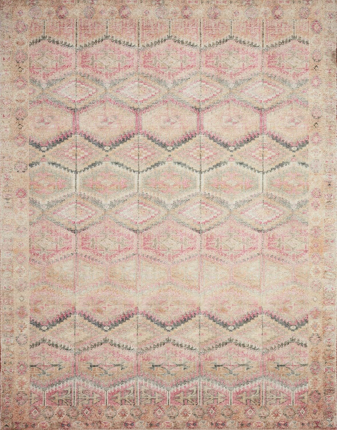 Loloi Layla Collection LAY-17 Pink/Lagoon 2'-3" x 3'-9" .13" Thick Accent Rug, Soft, Durable, Vintage Inspired, Distressed, Low Pile, Non-Shedding, Easy Clean, Printed, Living Room Rug