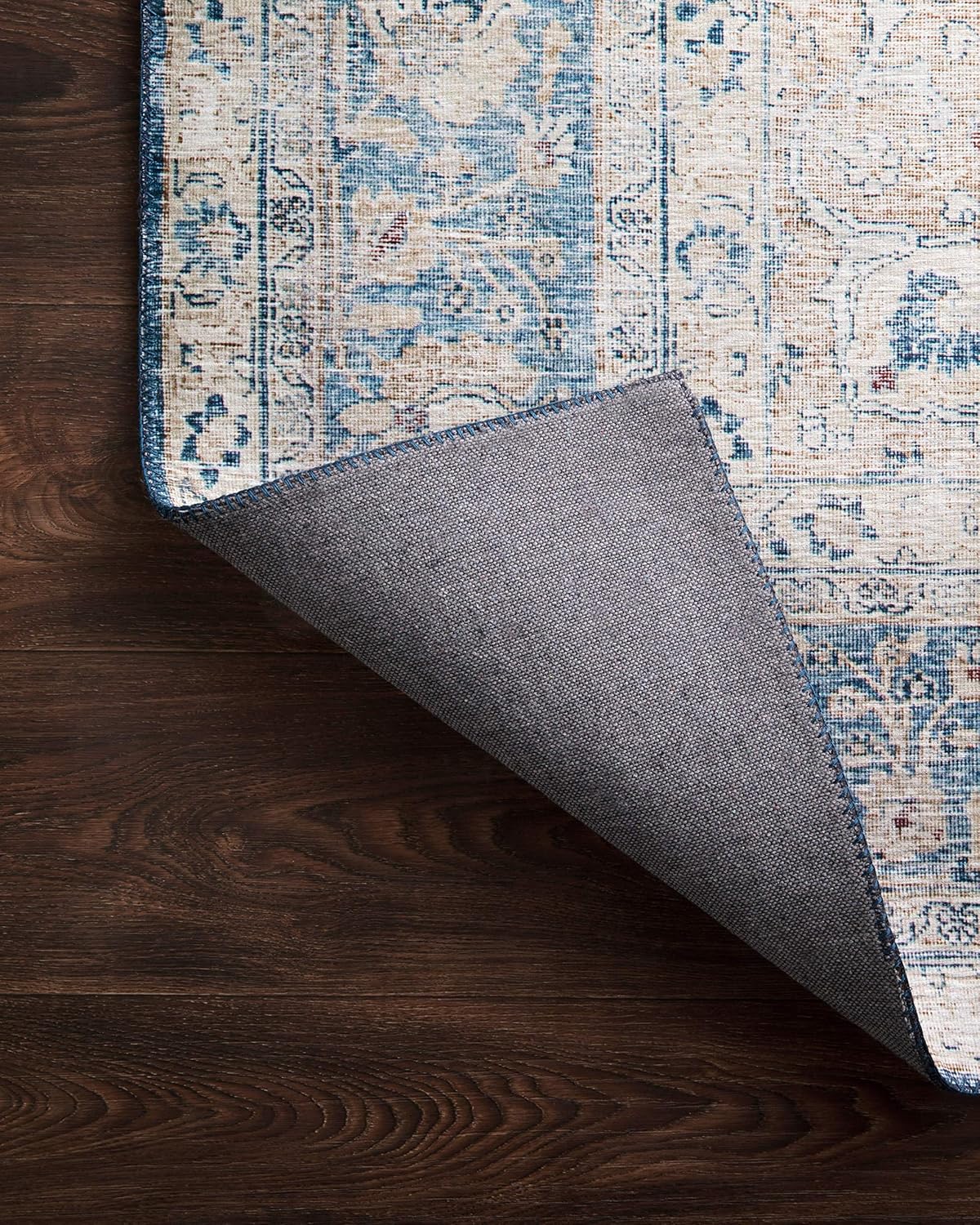 Loloi Layla Collection LAY-07 Blue/Tangerine 2'-6" x 7'-6" .13" Thick Runner Rug, Soft, Durable, Vintage Inspired, Distressed, Low Pile, Non-Shedding, Easy Clean, Printed, Living Room Rug