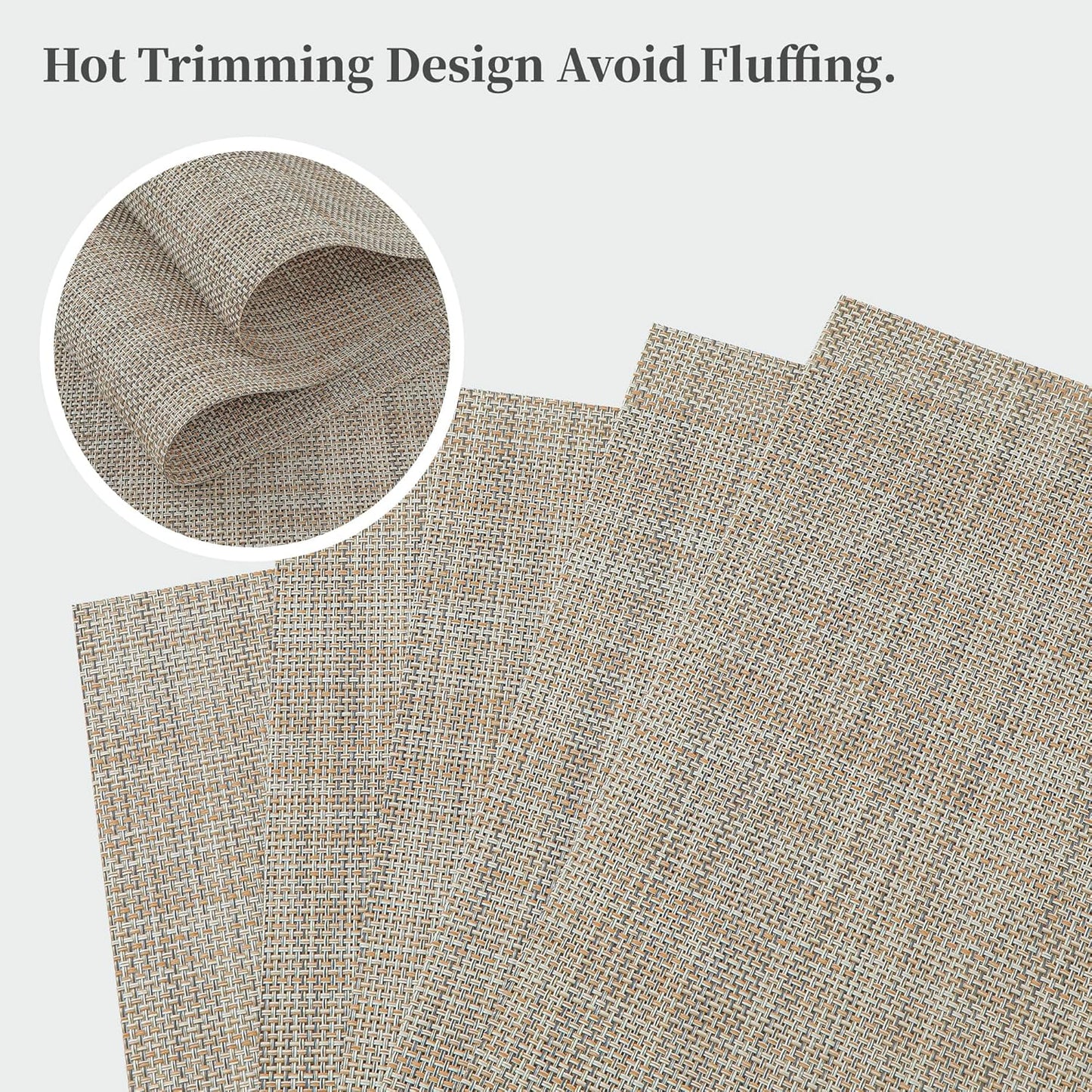 Leetaltree Linen Yellow Placemats Set of 4 - Heat Resistant Non-Slip Place mats for Dining Table, Washable Durable PVC Vinyl Woven Table Mats（Linen Yellow, 4）