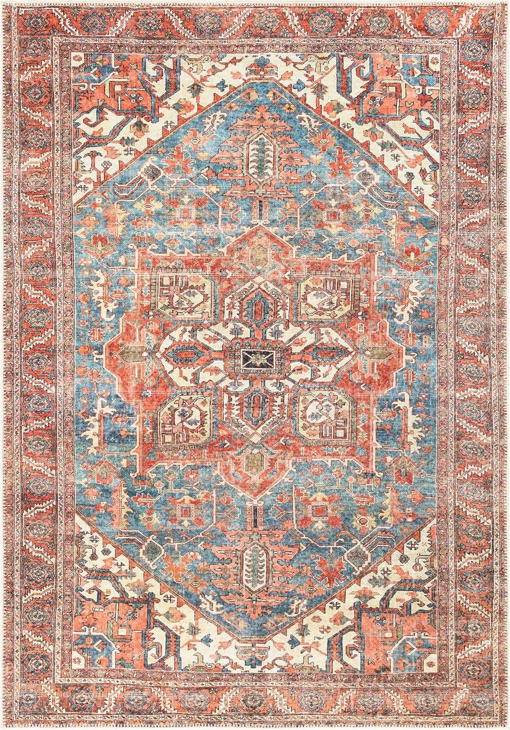 Keen Home Design 10x14 Rug - Machine Washable Area Rug with Non-Slip Backing, Ideal for Living Room, Dining Room, Bedroom - Vintage, Easy Clean, Durable, Low Pile Rug - (9'7" x 14')