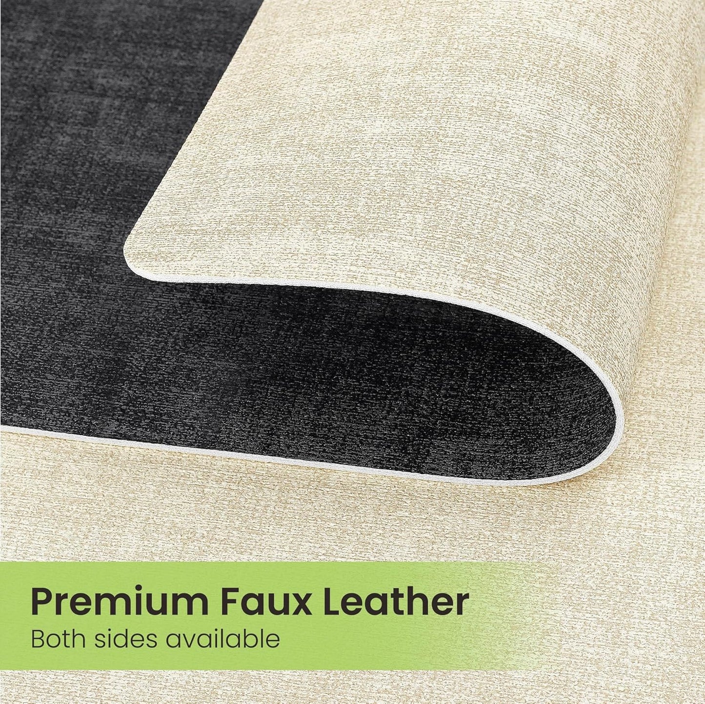 Faux Leather Dual Sided Placemats Set of 4, Square Non-Slip Heat Resistant Placemats with Coaster, Reversible wipeable Waterproof Table Mats for Kitchen, Dining, Outdoor (4, Black Beige)