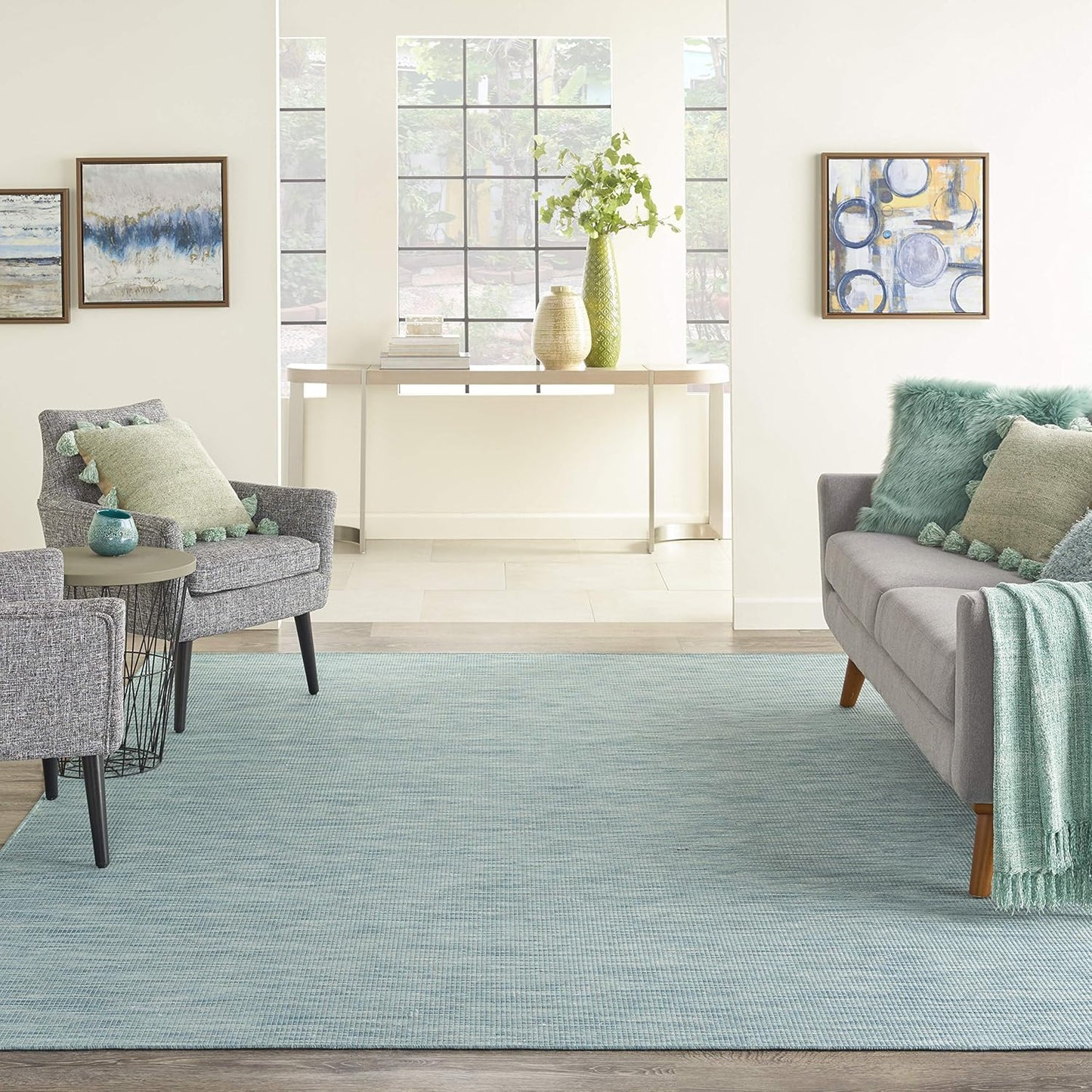 Nourison Positano Indoor/Outdoor Aqua 2'2" x 10' Area Rug, Easy Cleaning, Non Shedding, Bed Room, Living Room, Dining Room, Backyard, Deck, Patio (2x10)