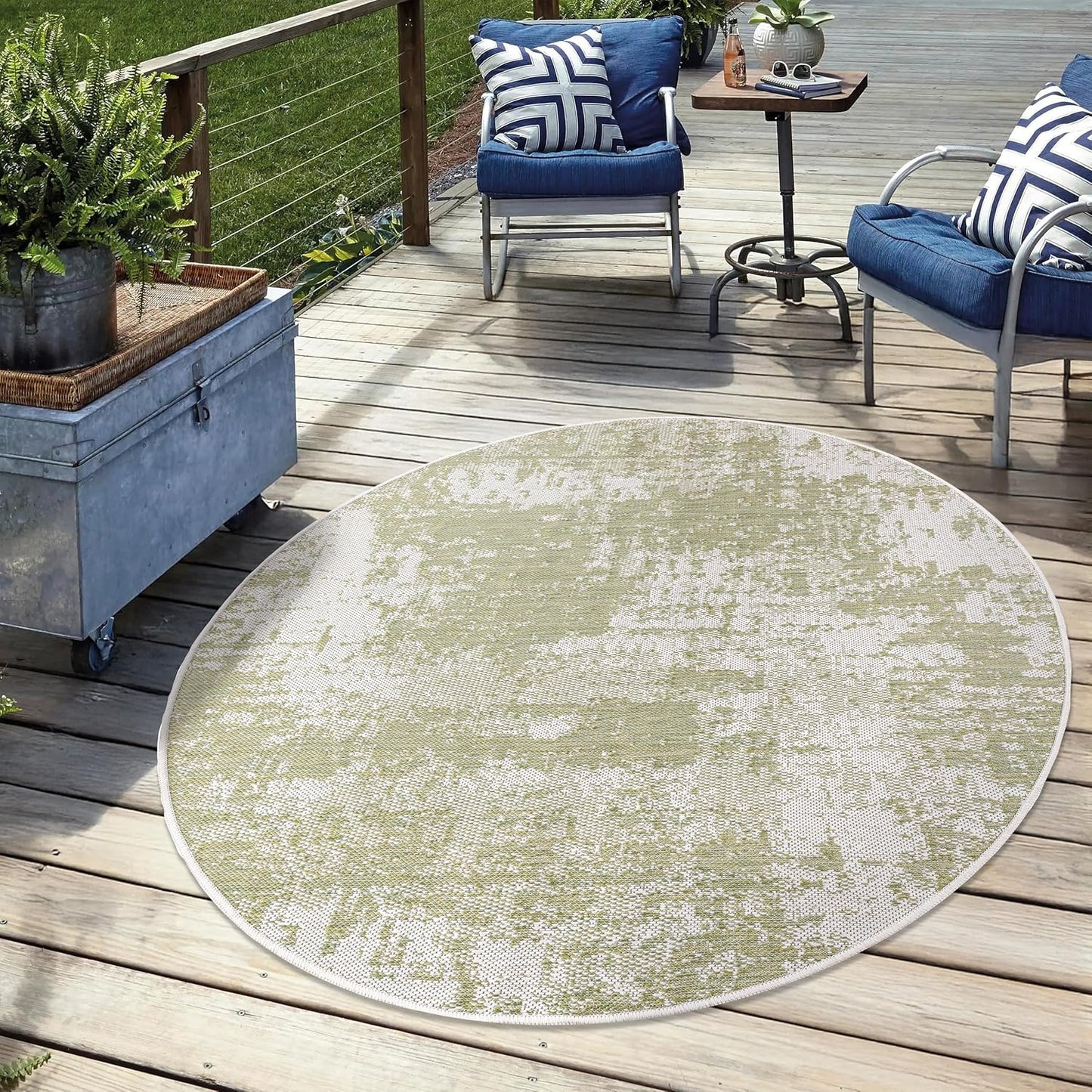 Keen Home Design Terrace Outdoor Round Rug - 5ft Round Washable Indoor/Outdoor Rug for Patio, Kitchen, Balcony, Beach, Garden, Deck and Porch, Size: 5'3" Round