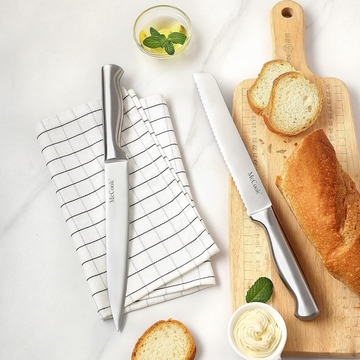 McCook® Kitchen Knife Sets,German Stainless Steel Knives Block Set with Built-in Sharpener