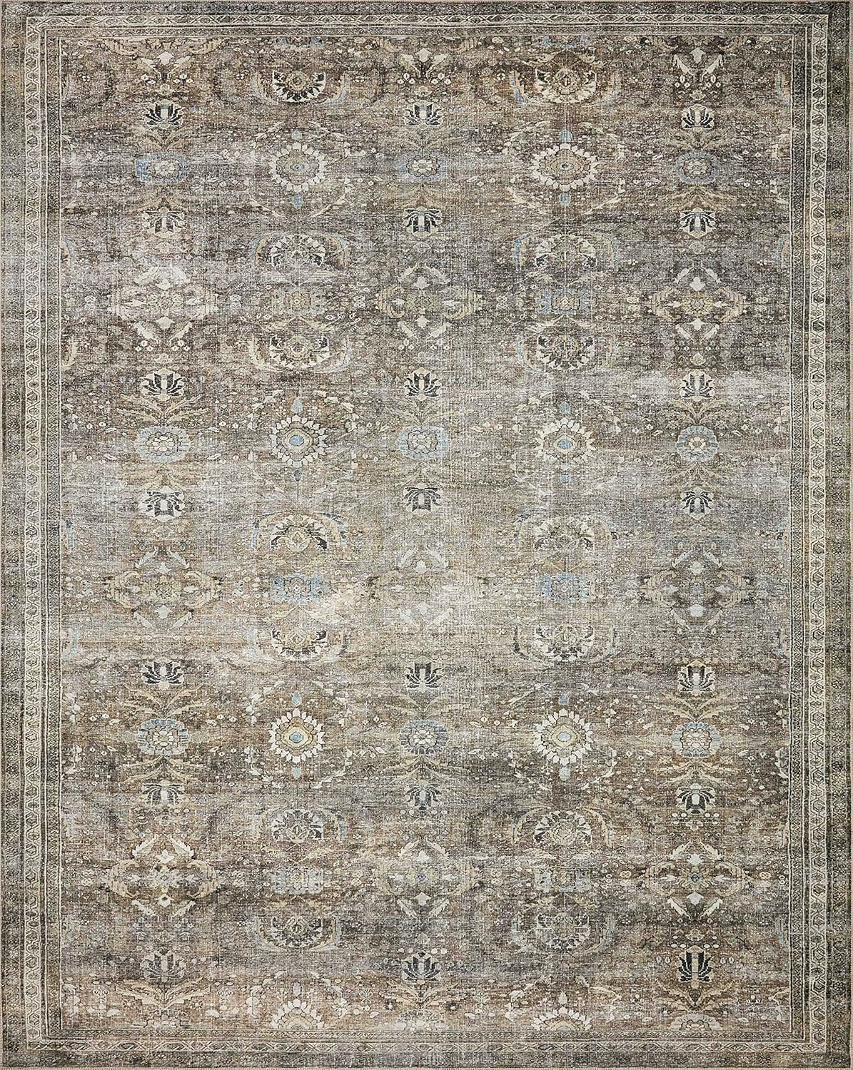 Loloi Layla Collection LAY-13 Antique/Moss 9'-6" x 14' .13" Thick Area Rug, Soft, Durable, Vintage Inspired, Distressed, Low Pile, Non-Shedding, Easy Clean, Printed, Living Room Rug
