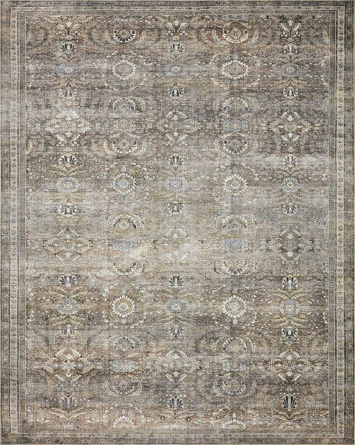 Loloi Layla Collection LAY-13 Antique/Moss 5'-0" x 7'-6" .13" Thick Area Rug, Soft, Durable, Vintage Inspired, Distressed, Low Pile, Non-Shedding, Easy Clean, Printed, Living Room Rug